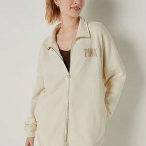 🤍 VS PINK Fleece Oversized Zip-Up Sweatshirt BNWT soft pearl XL